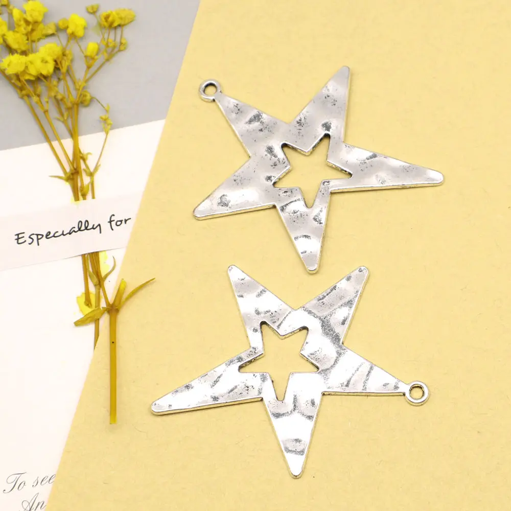 

2pcs 59x49mm Pentagram Charms Pendants Car Accessori Fashion Jewellery Antique Silver Color