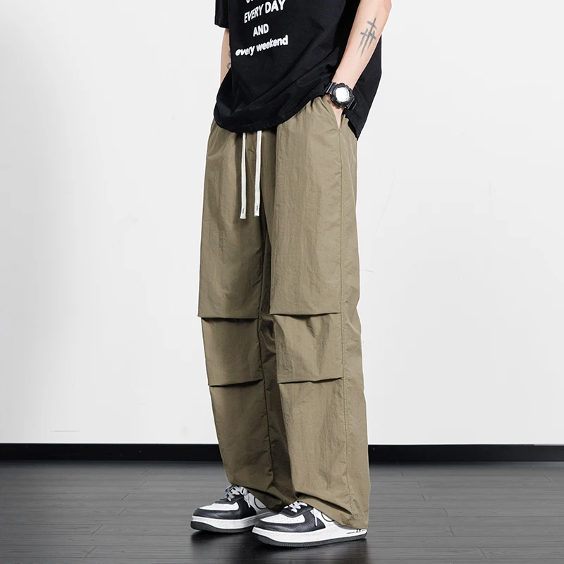 

Street Cargo Pants Summer Casual Sports Baggy Trousers Parachute Pants Drawstring Elastic Waist Sweatpants
