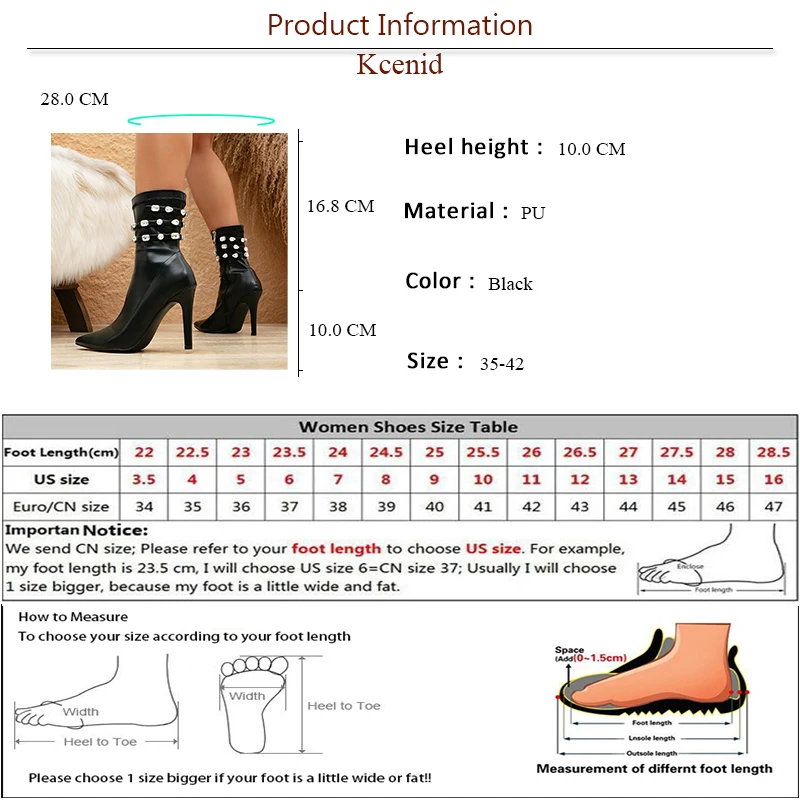 Kcenid 2024 Sexy Crystal Pointed Toe Ankle Boots For Women High Heels Autumn Winter Thin Heels Female Shoes Botas De Mujer