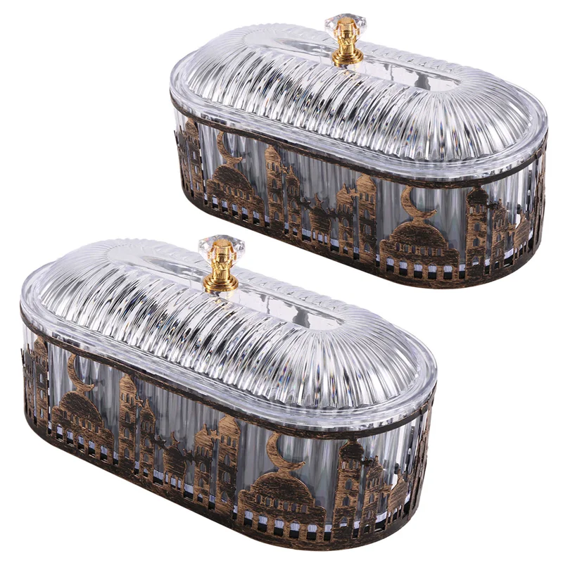 2 Pcs Ramadan Trays Withlid Dried Fruit Plate Snack Storage Tray Ramadan Food Storage Table Decorations As Shown