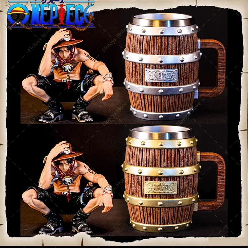 One Piece Figure Ace Rufy Sabo Wine Barrel Cup Cheers Series Gold Silver Ornament Doll Pvc Action Model Children Collection Toy