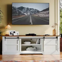 Modern Rustic Entertainment Center with Sliding Barn Door and Storage Cabinets, Metal Media TV Console,66” Farmhouse TV Stand 1