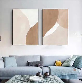 Moderno beige marrone astratto geometrico tela pittura stampe d'arte della parete poster immagine per galleria soggiorno interni decorazioni per la casa