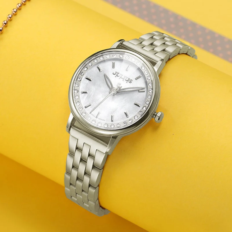 Mother-of-pearl Women's Watch Japan Quartz Hours Clock Fashion Stainless Steel Bracelet Birthday Girl's Gift Julius Box