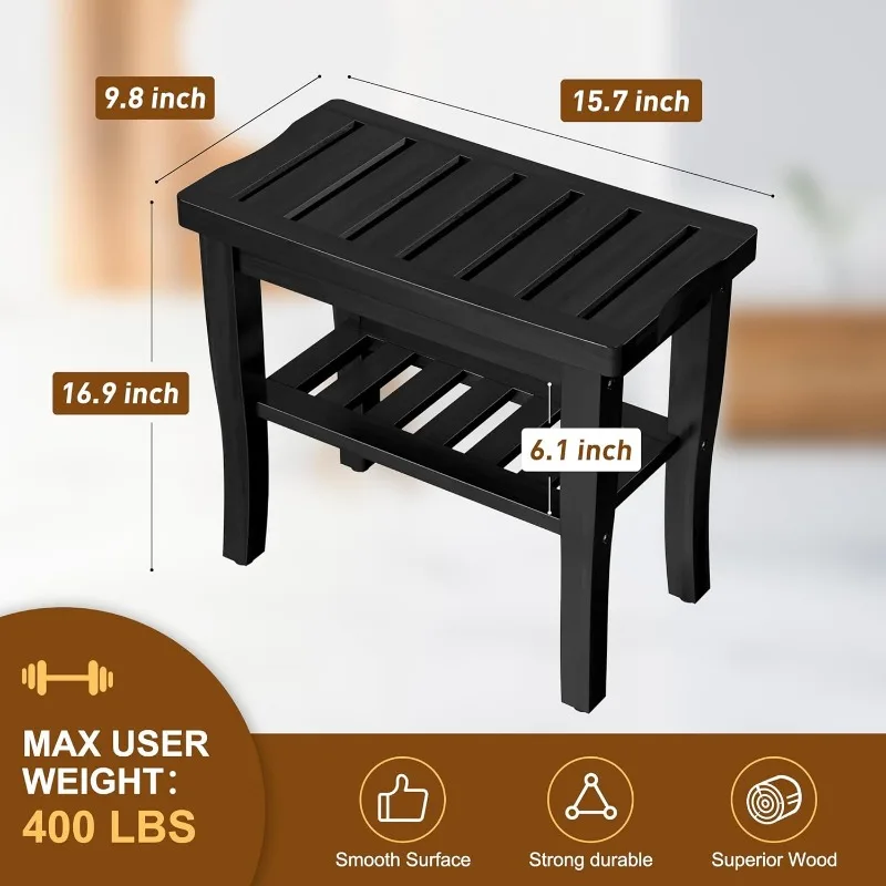 Bamboo Black Shower Bench Stool Shower Chair Seat Adult Women Her Sister Aunt Wife Hustband Lady Auntie Titi Bestie 6