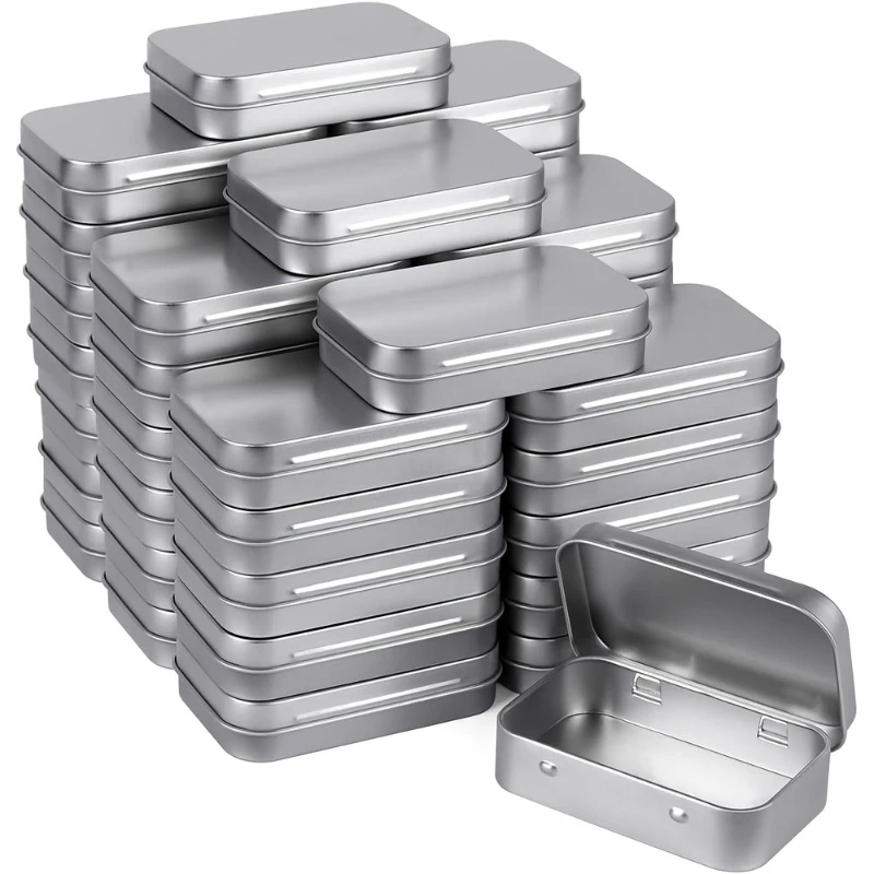 40-Pack Aluminum Storage Boxes with Hinged Lids Portable Rectangular Tin Containers for Small Items Gift Card Holders Organizer