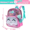 3PCS Cute Cat Backpack for Girls PU Leather Bookbag for Elementary School with Lunch Bag And PenBag 2