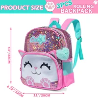 3PCS Cute Cat Backpack for Girls PU Leather Bookbag for Elementary School with Lunch Bag And PenBag 2