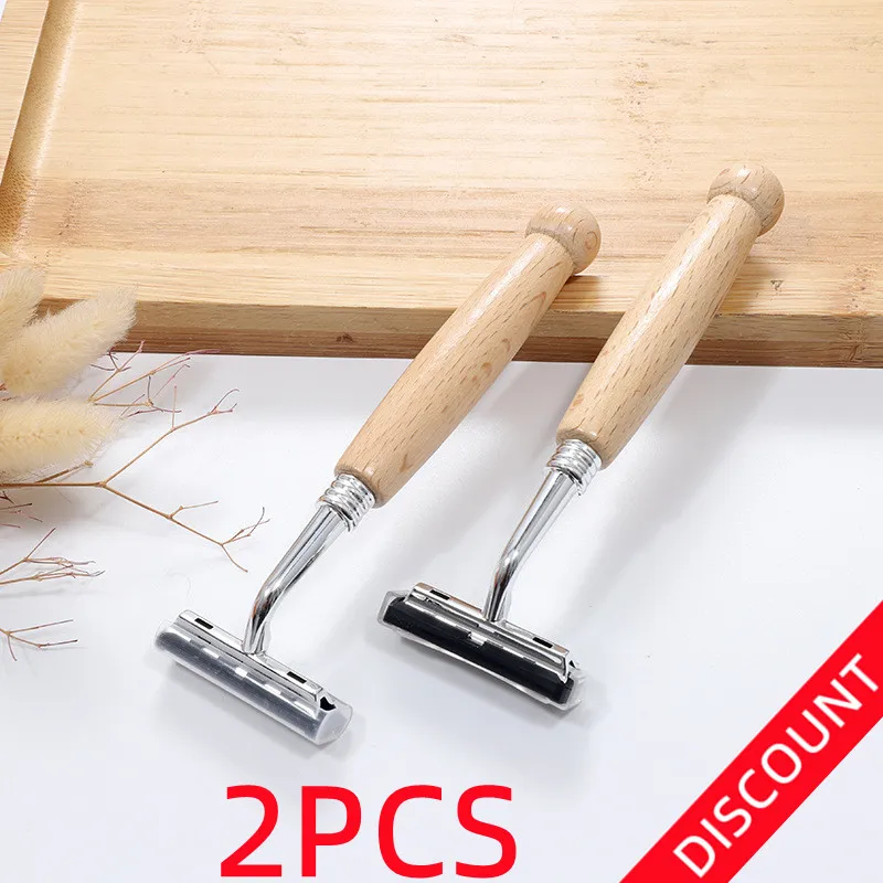 2Pcs Bamboo Razor Bamboo Handle Men Vintage Manual Shaver Stainless Steel Blade Razor 2pcs plastic origami blade bone folder craft tools leather paper crafts scoring folding creasing edges cutting manual diy tools