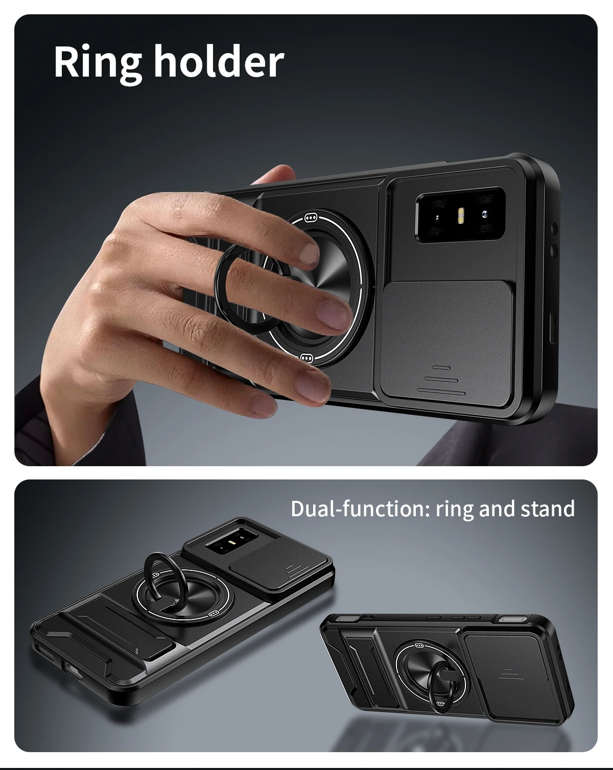 Enhanced Armor Shockproof Phone Case with Sliding Camera Cover and Built-in Kickstand