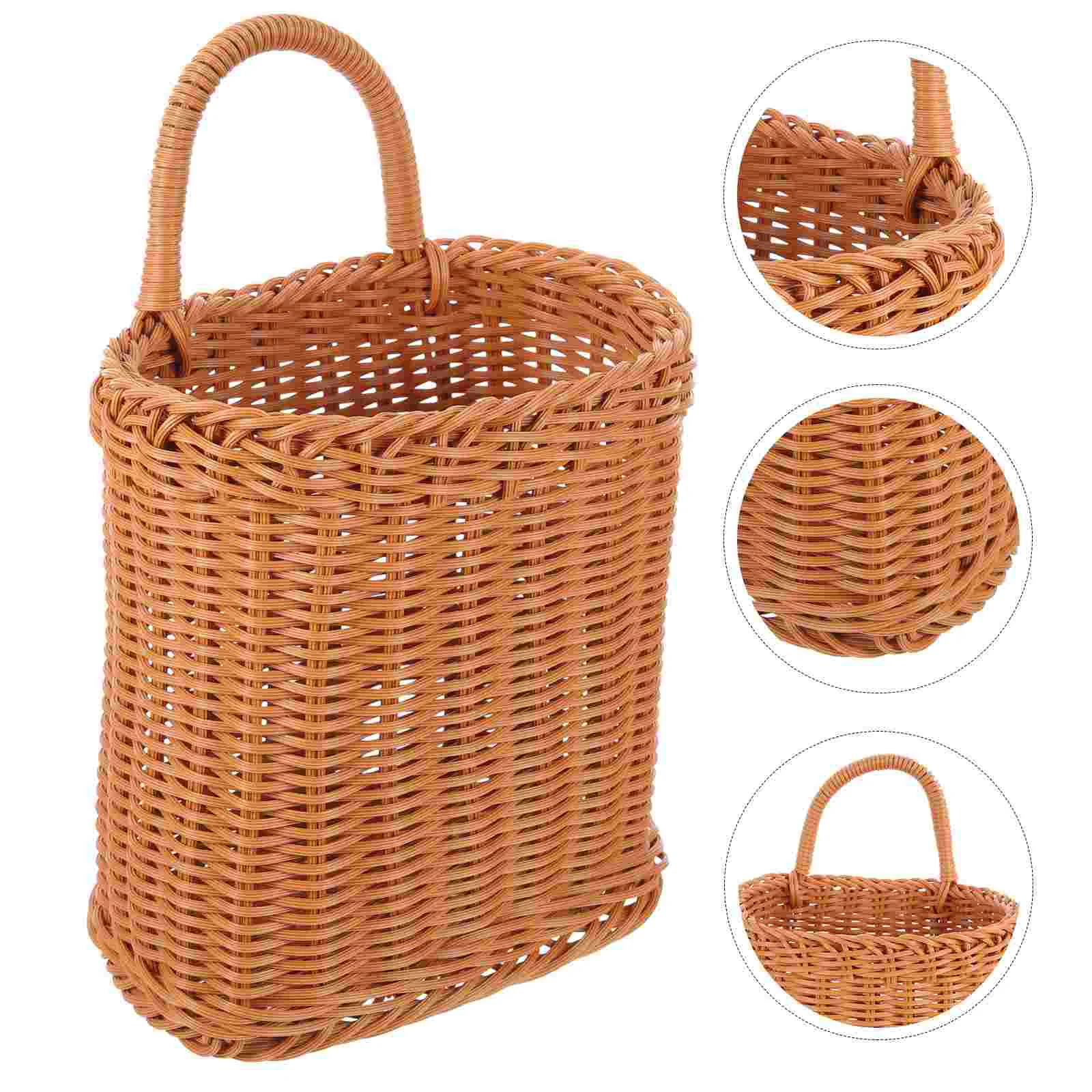

Wicker Woven Hanging Basket Wall Hanging Basket Organizer Fruit Vegetable Rattan Waste Basket Farmhouse Bin Wall Planter