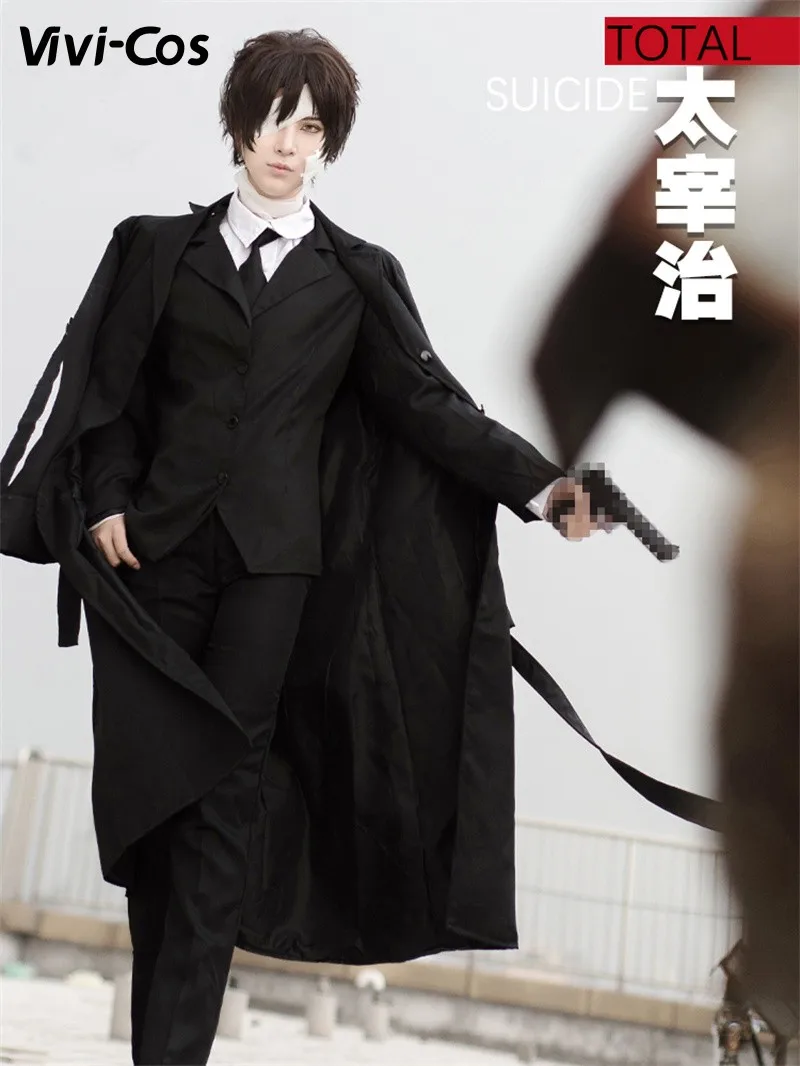 

Vivi-Cos Anime Bungo Stray Dogs Dazai Osamu Cool Balck Suit Cosplay Halloween Men's Costume Role Play Party Carnival New