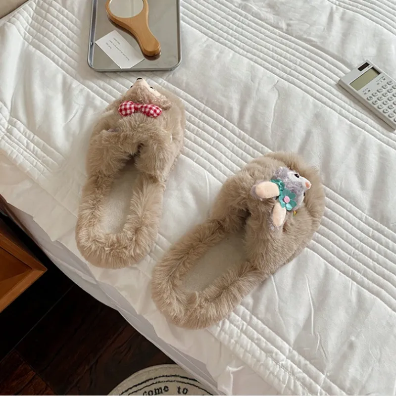 Disney StellaLou Duffy Bear Sweet Ladies 3D Plush Slippers Home and Out Comfortable Flat Shoes Plush Slippers - AliExpress