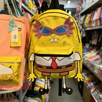 Zaino divertente con stampa gialla a cartoni animati, grande capacità, decorazione con occhiali da sole, per adolescenti universitari, per il ritorno a scuola, borse da viaggio per uso quotidiano