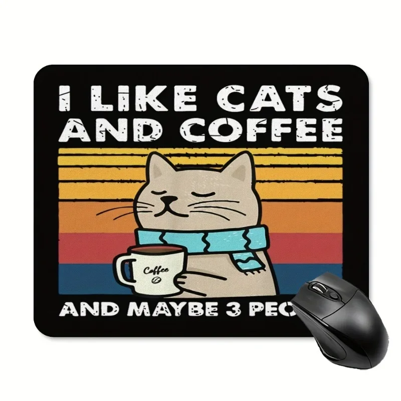 Niedliches und lustiges Katzen-Kaffeemauspad – „Ich liebe Katzen und Kaffee“-Design, rutschfeste Gummi-Tischunterlage, Dekorations-Accessoire.