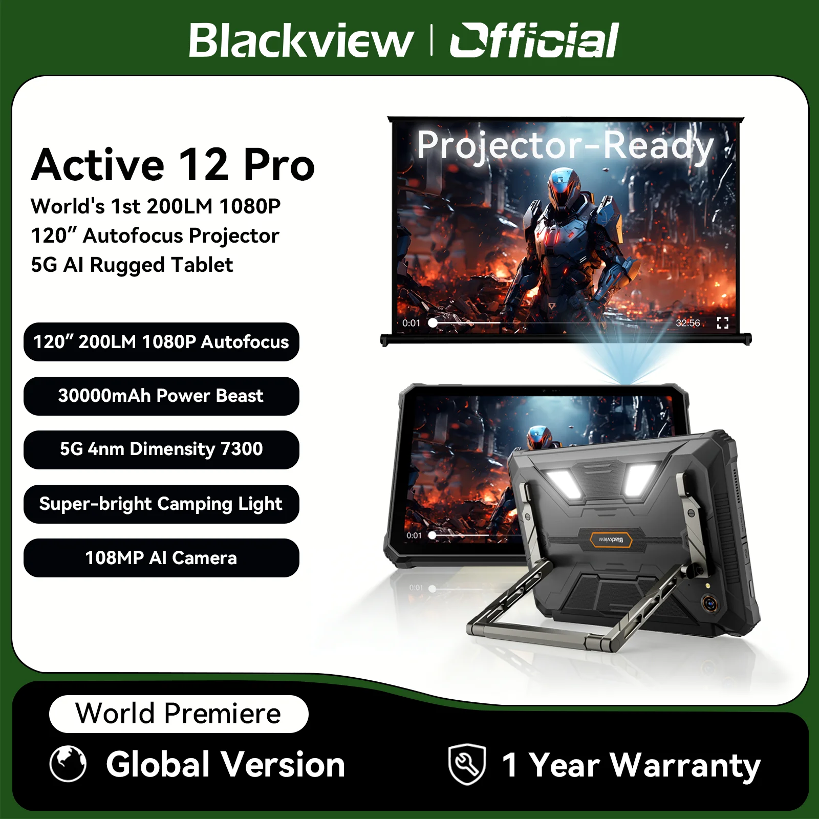 World Premiere Blackview Active 12 Pro Rugged Projector Tablet 11