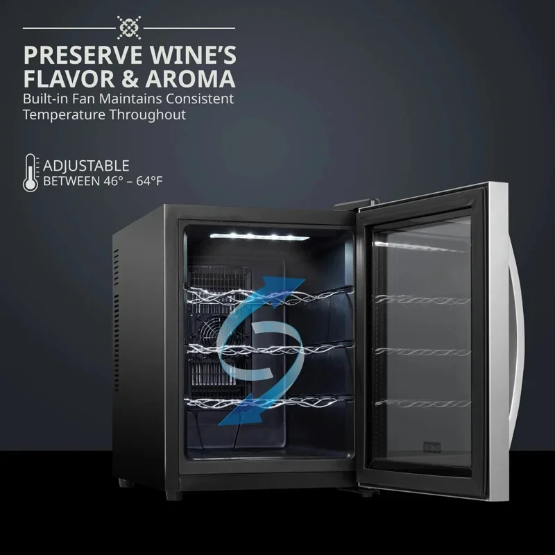 QWThermoelectric Wine Cooler/Chiller-Counter Top Red &White Wine Cellar,Freestanding Refrigerator Smoked Glass Door Quiet Fridge