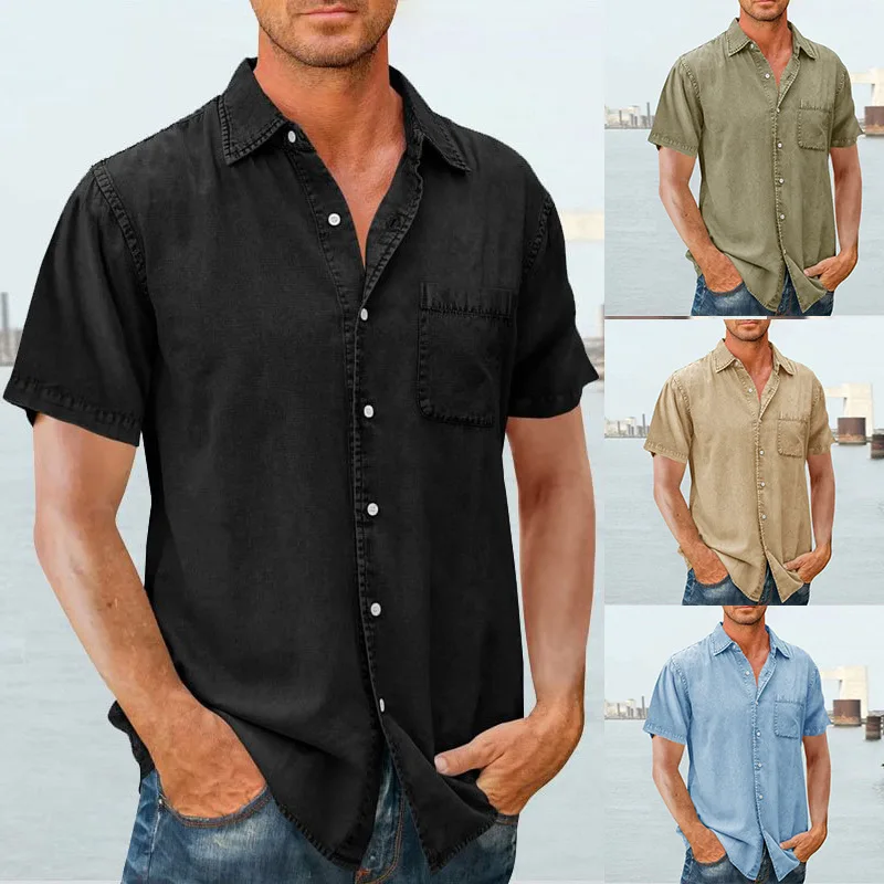 

2023 new European and American fashion solid color loose single breasted long sleeve lapel shirt jacket men