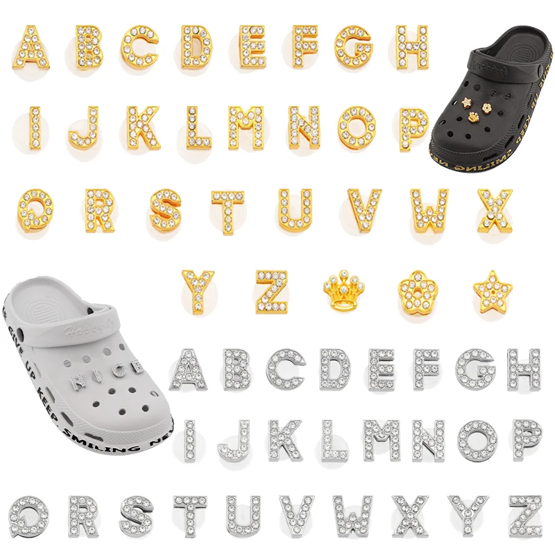 Diamond Letter Croc Charms Gold Silver Pin Croc Shoes Accessories Garden  Shiny Rhinestones Shoe Decorations Jibz Charm Gift 1Set