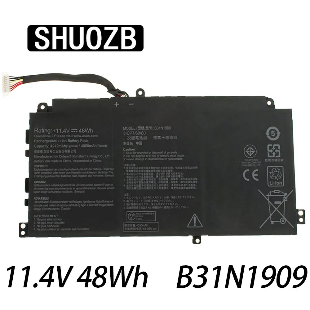 

SHUOZB 11.4V 48Wh B31N1909 Laptop Battery For Asus ExpertBook P2 P2451FA-EK0009 EB0354R P2451FB-1A Series Notebook Free Tools