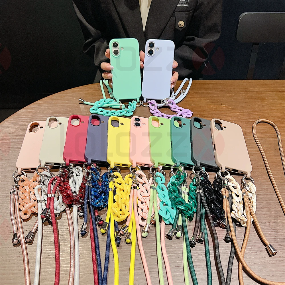 Custodia per telefono in silicone morbido color caramella con tracolla di lusso per iPhone 15 14 13 12 11 16 Pro Max, custodia per bracciale in acrilico_voghion.com