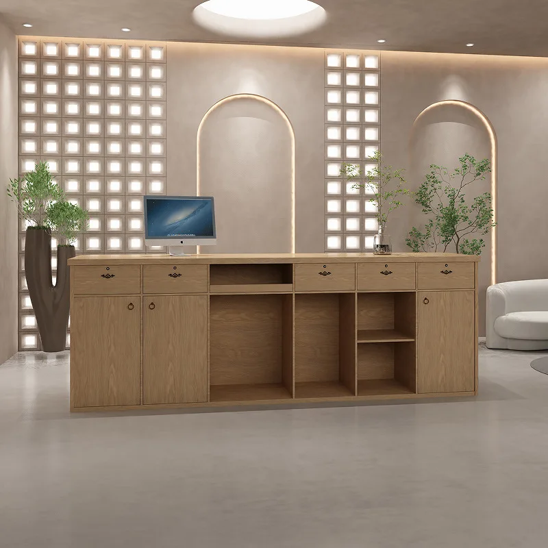Modern Business Counter Reception Desks Front Desk Wooden Cashier Reception Desks Simple Design Office Furniture Receptie LLRD