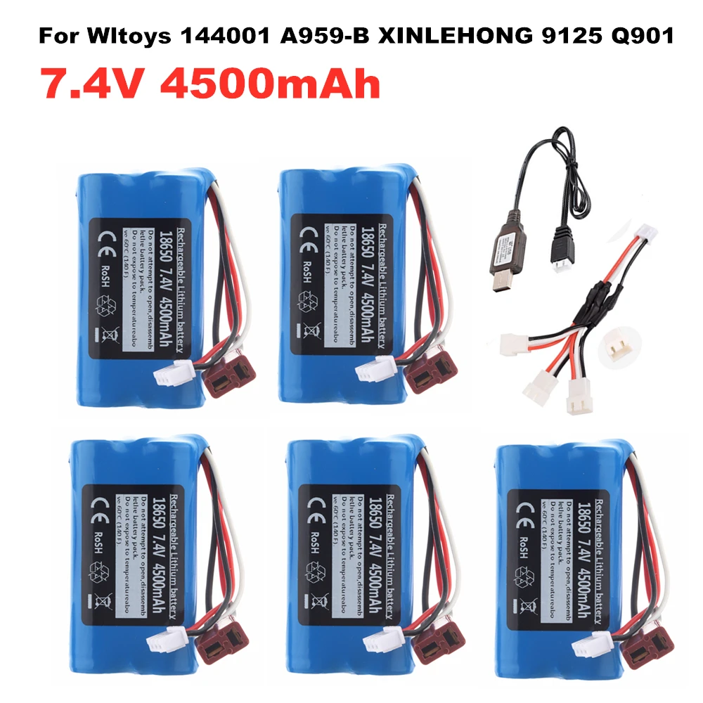 18650 7,4 V 4500mAh литий-ионная батарея для фотографической модели 144001 Q901 9125 RC автомобильные запасные части аккумулятор