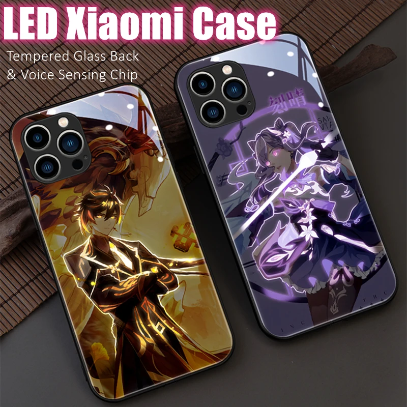 

Cartoon LED Light Glowing Luminous Tempered Glass Flexible Border Phone Case for Xiaomi 11 12 13 Redmi K40 50 60 Pro Lite Ultra