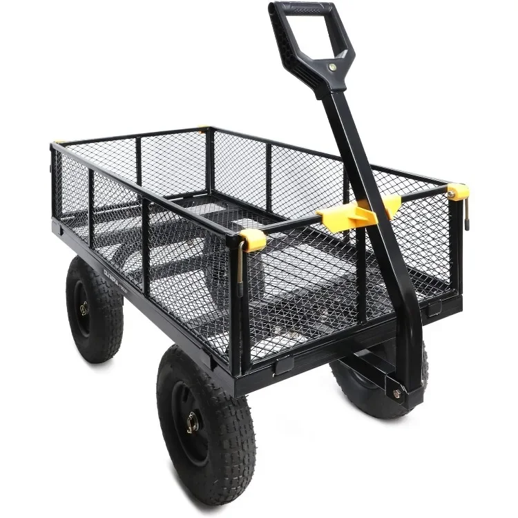 Heavy Duty 1,000lbs 6-cu ft Steel Utility Garden Cart, with Removable Mesh Sides to Convert into Flatbed, Lawn and Garden cart