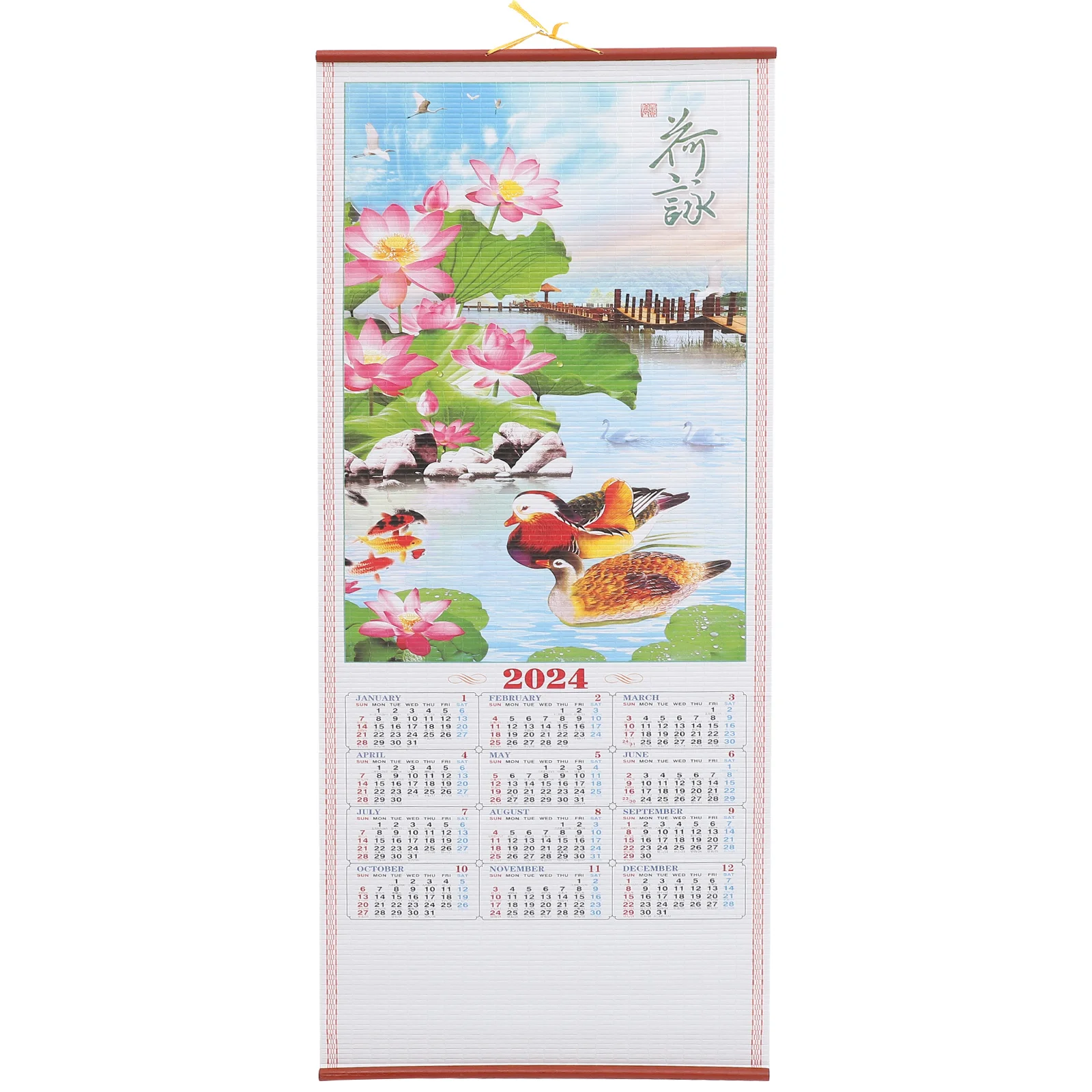 

Vintage Lunar Calendar Hanging Lunar Year Calendar Chinese Scroll Calendar Chinese Ornament Cartoon Print Flower