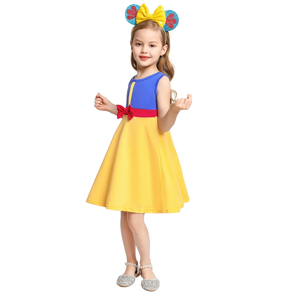Kids Summer Casual Dress Disney Frozen Princess Elsa Anna Girls Clothes Vestido Rapunzel Snow White Moana Brithday Party Costume
