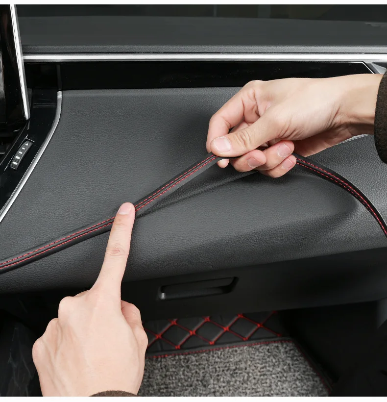 Car Moulding Decoration Luxury Car Mouldings Trim Pu Leather Braid Decorative Line Strip Door Dashboard Sticker Car Interior DIY Strips Universal