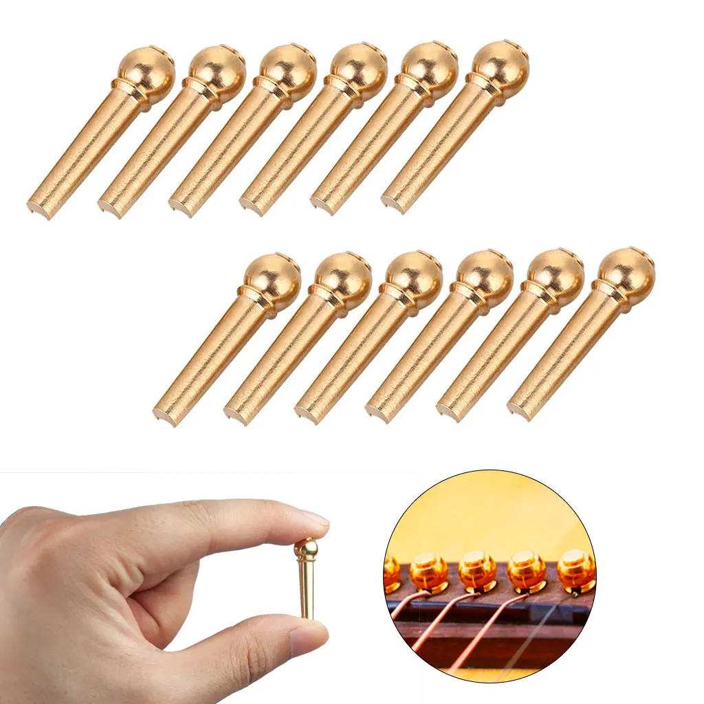 

LOMMI 12pcs Brass Acoustic Guitar Bridge Pins Gilding Acoustic Guitar Strings Nail Pegs Replacement Parts Accessories