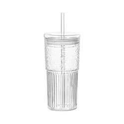 Summer - Inspired Portable Fashionable Straw Tumbler, Large - Capacity Office Cup - 600ML (Clear)
