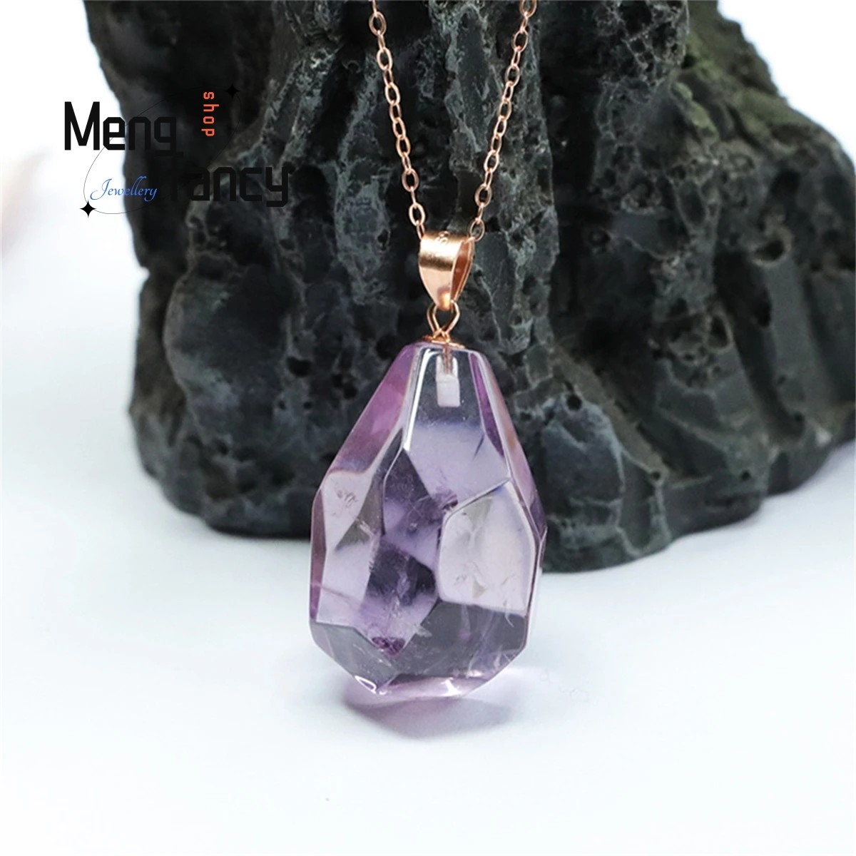 

S925 Silver Inlaid Natural Amethyst Random Drop Pendant Necklace Simple Fashion Exquisite Sweet Romantic Women Fine Jewelry Gift