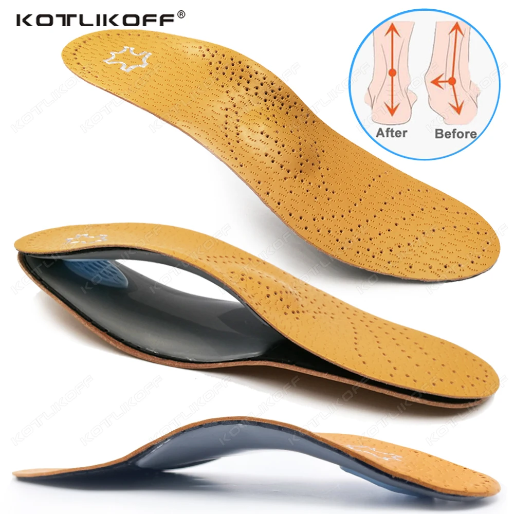 KOTLIKOFF Leather Orthotic Insole Flat Arch Support Orthopedic Shoes Sole Insoles For Feet Men Women O/X Leg Corrected_voghion.com