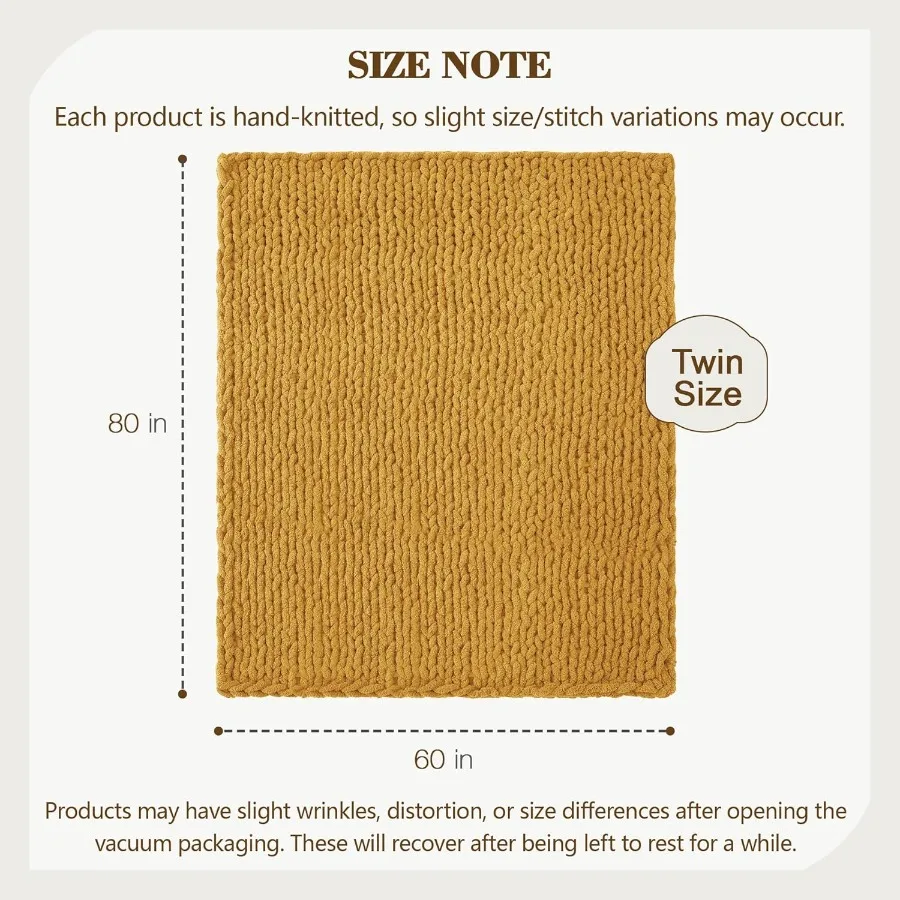 Chunky Knit Throw Blanket 60 X 80 Twin Size 100 Hand Made Large Chenille Loop Yarn Soft Fluffy Throws for Couch Sofa Bed Big Cr