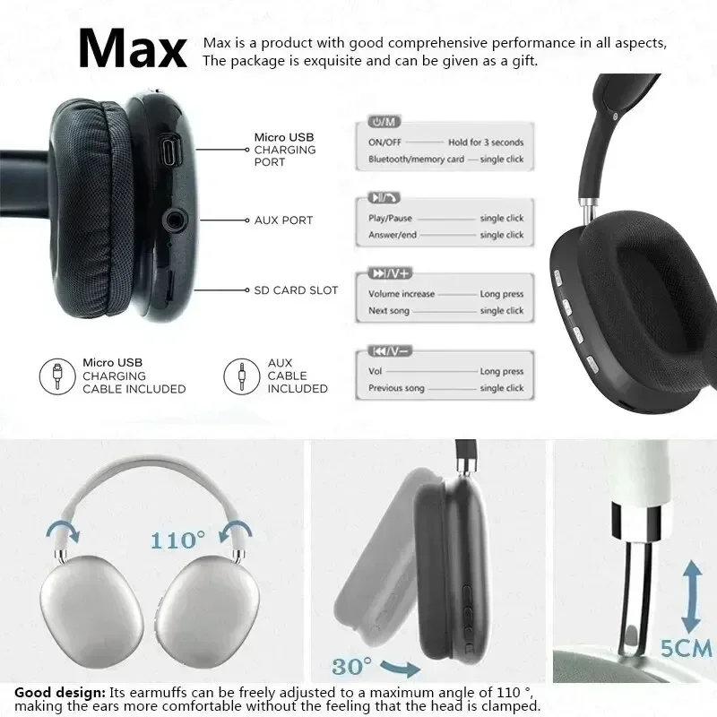 P9 Wireless Bluetooth Earphones Headphones Outdoor Sports Headset 5.3 With Charging Bin Display Touch Control Earbuds for Muisc wireless earphones
