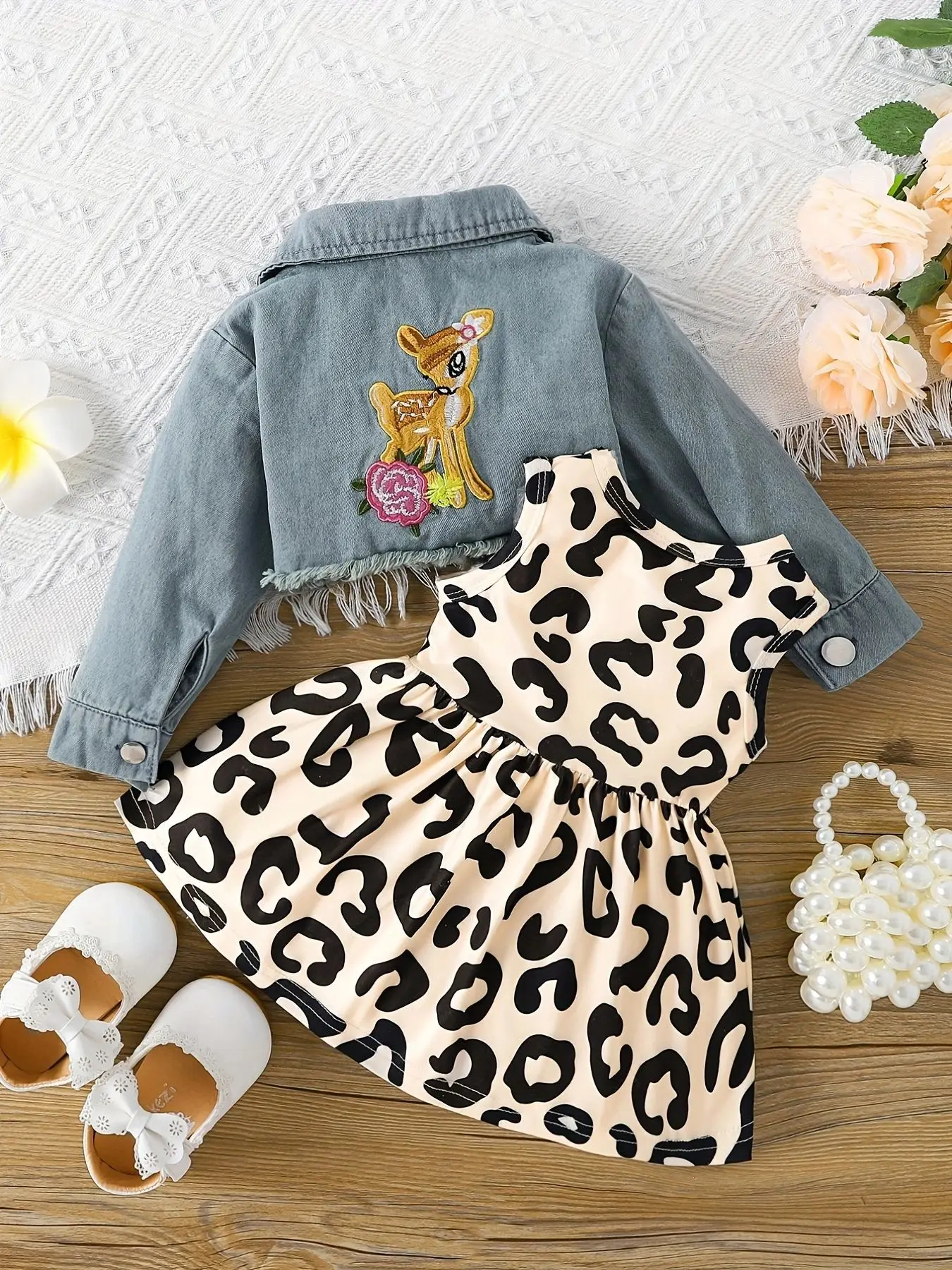 Baby Girl Fawn Dress & Denim Jacket 2