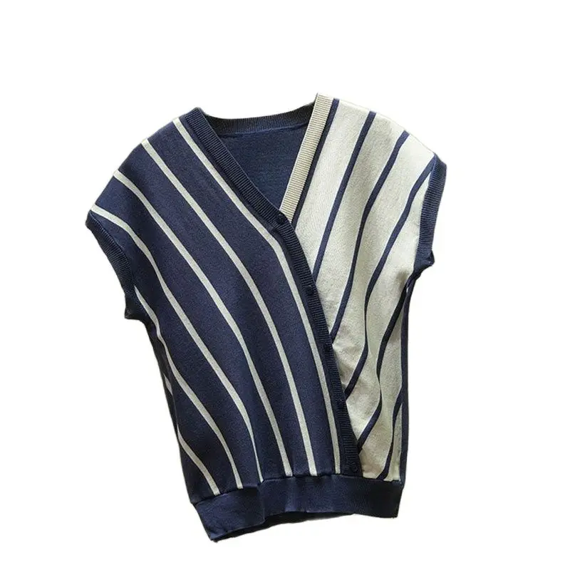 

Женский свитер с рукавом летучая мышь, тонкая свободная футболка в полоску, подчеркивающая индивидуальность, топы, лето 2022