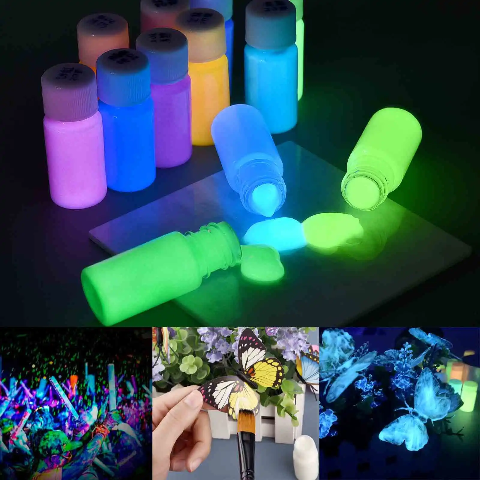 30g Luminous Fluorescent Pigment Paint Neon Phosphor Glitter Bright Paint Glow In Dark Acrylic Paints DIY Party Resin Supplies