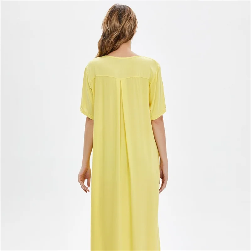 Dubai Turkish Muslim Abaya Femme Solid Color Short Sleeve Loose Fashion Women's Dress Middle East Saudi Arabia Islamic Clothing
