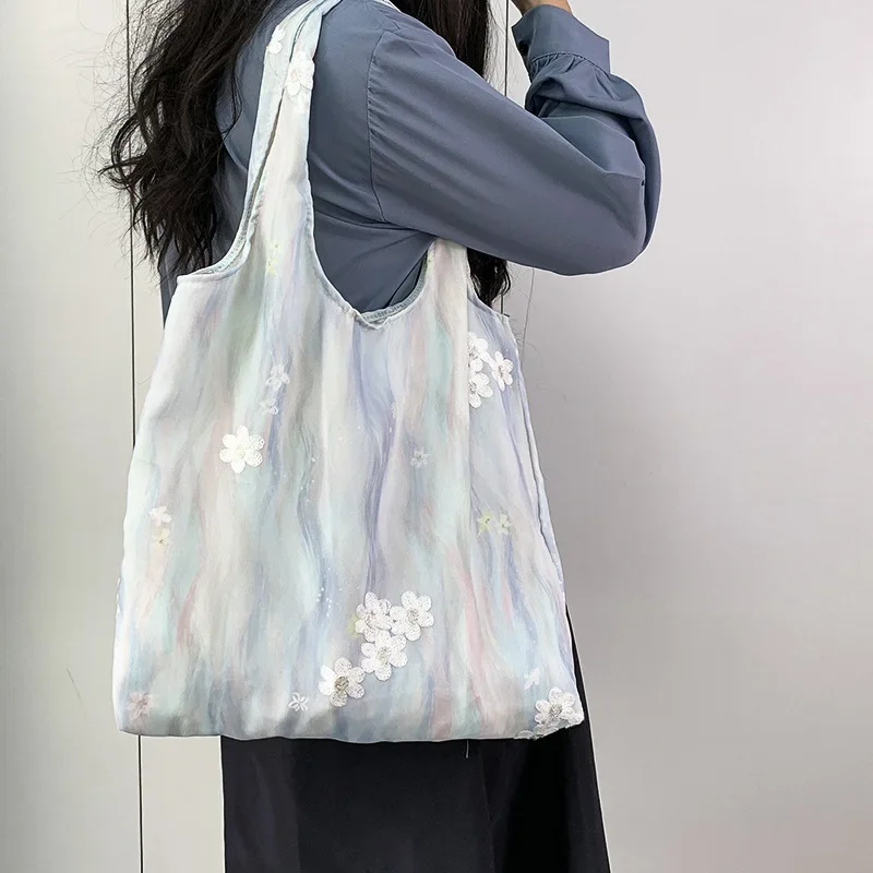 Chinese Style Embroidery Art Ink Painting Small Fresh Canvas Bag Women's Shoulder Bag Handbag Vest Bag Hanfu Handbag Gift Pouch