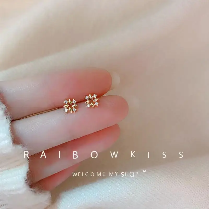 Stud Earrings Geometry Gold Silver Color Zircon For Women Simple Cute Small