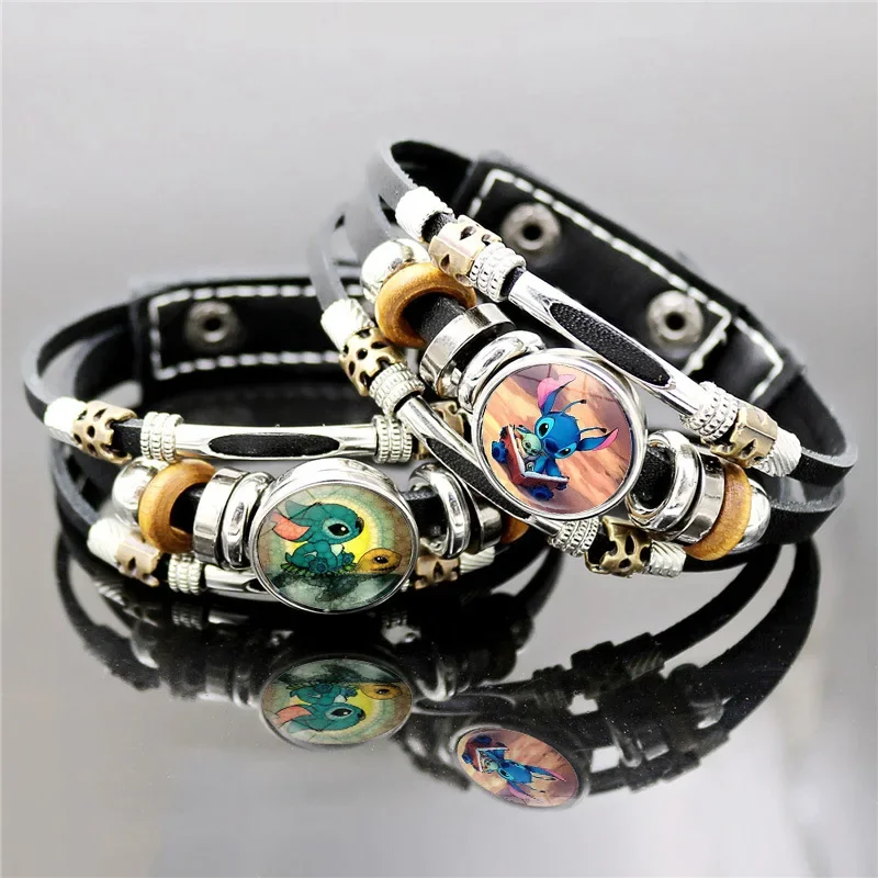 

Disney Cartoon Stitch Leather Bracelet Handwoven Punk Retro Beaded Handstring for Boys and Girls To Accessorize Birthday Gifts