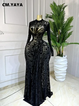 CM.YAYA Women Mesh See Through Print Ruched Stacked Long Maxi Dress 2026 Spring Sexy Evening Party Vacation Dresses Vestidos 1