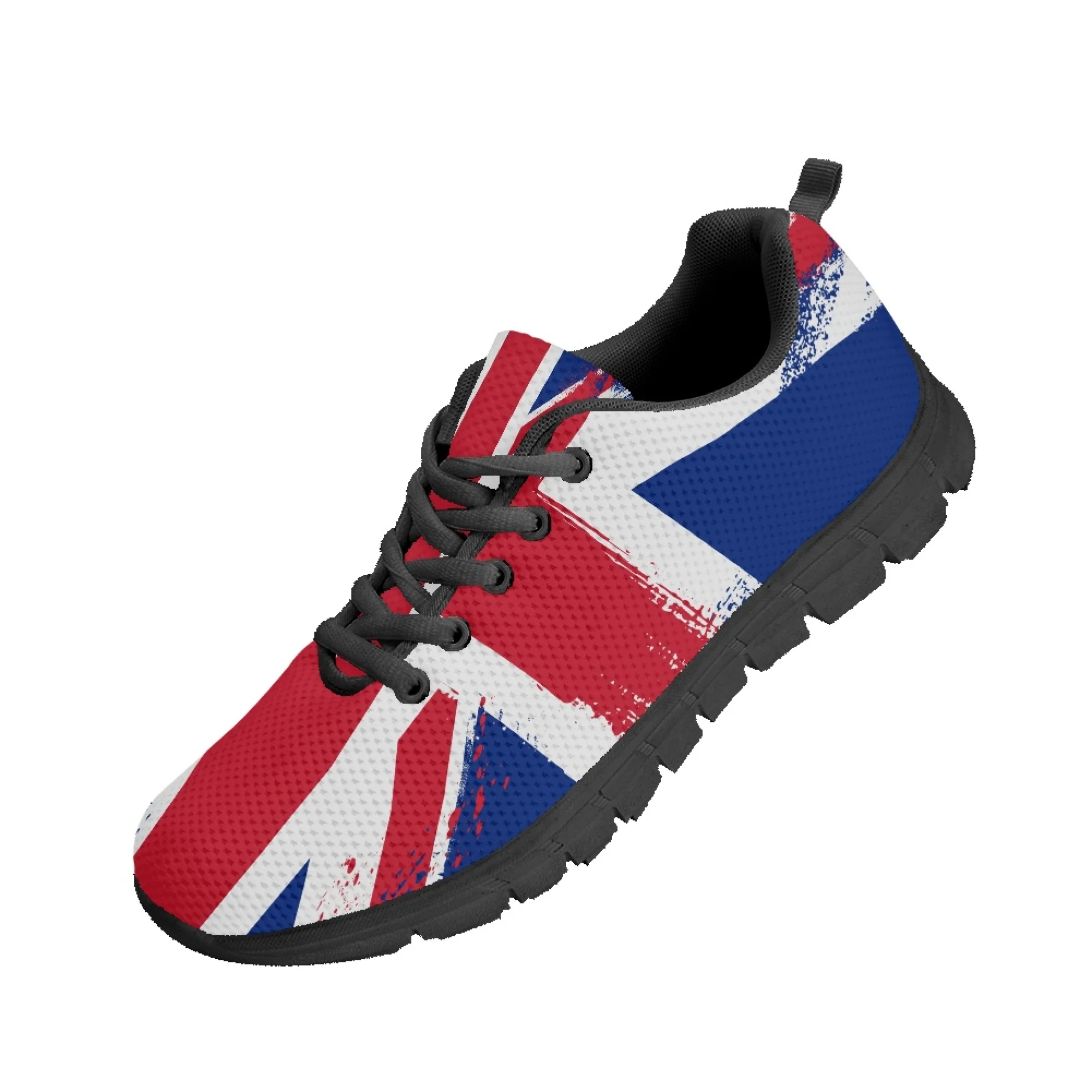 Yikeluo  2022 Hot Style Lace-up Mesh Sneakers Shoes for Women Fashion UK England  Flag Printed Ladies Flats Shoes Light Footwear