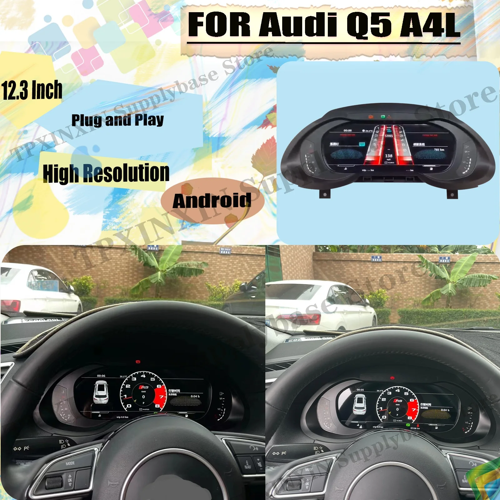 

Android Digital LCD Dashboard Panel Virtual Instrument For Audi Q5 2010 2011-2018 For Audi A4L 2010 2011-2017 Center Speedometer