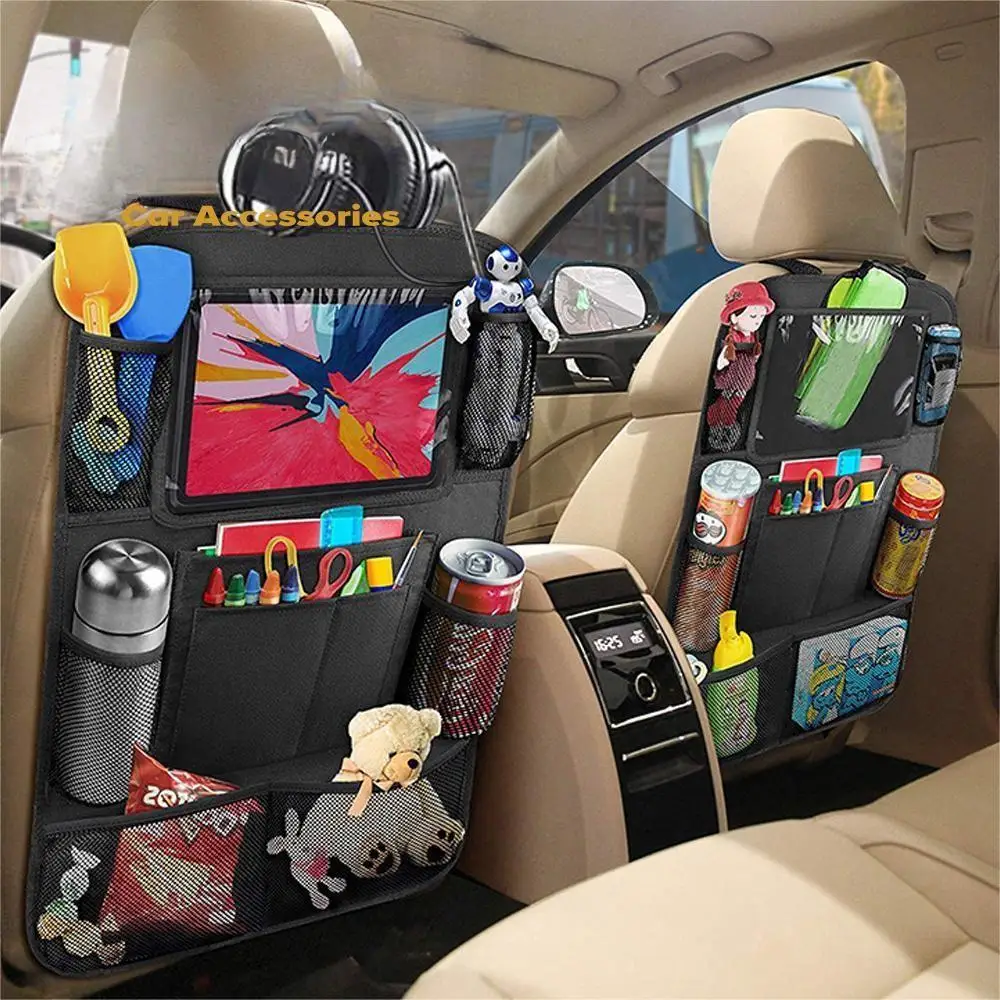 

Auto Storage Pockets Cover Car Seat Back Protectors for Trip Kids Travel Car Backseat Organizer with Touch Screen Tablet Holder