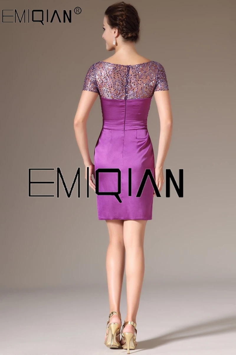 New Purple Wedding Reception Dress,Mini Party Dress,Short Sleeves Sequined Lace Cocktail Dresses